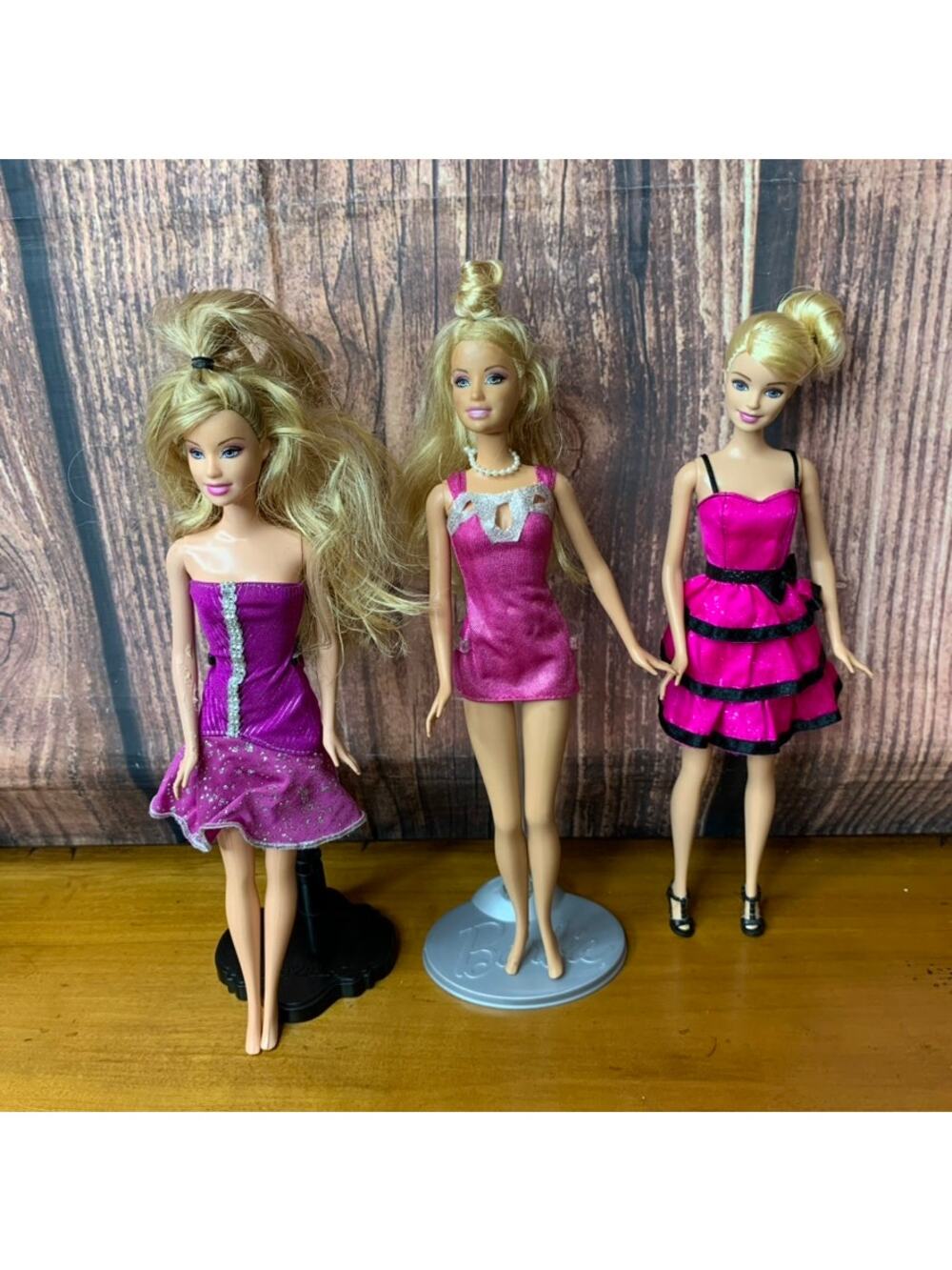 Barbie Fashion Doll Lot of 3 Blonde Dolls Pink/Purple‎ Dress